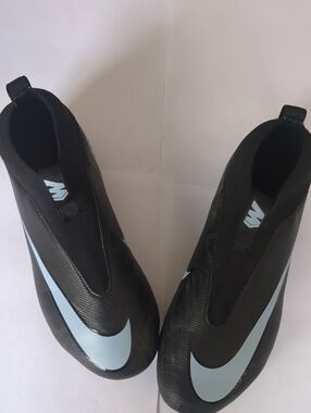 Nike JR Zoom Superfly 10 Academy Black Cleats with Light Blue Swoosh